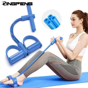 Multifunction Tension Rope 4-Tube Elastic Yoga Pedal Puller Resistance Band Tension Rope for Leg Stretching Slimming Training
